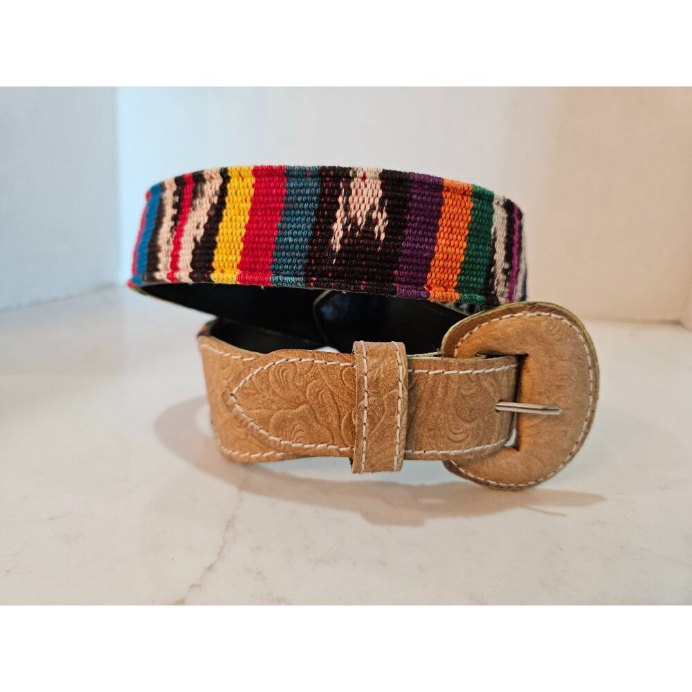Absolutely Fresh Belt SM Vintage Tapestry Genuine Bonded Leather Multicolor Boho